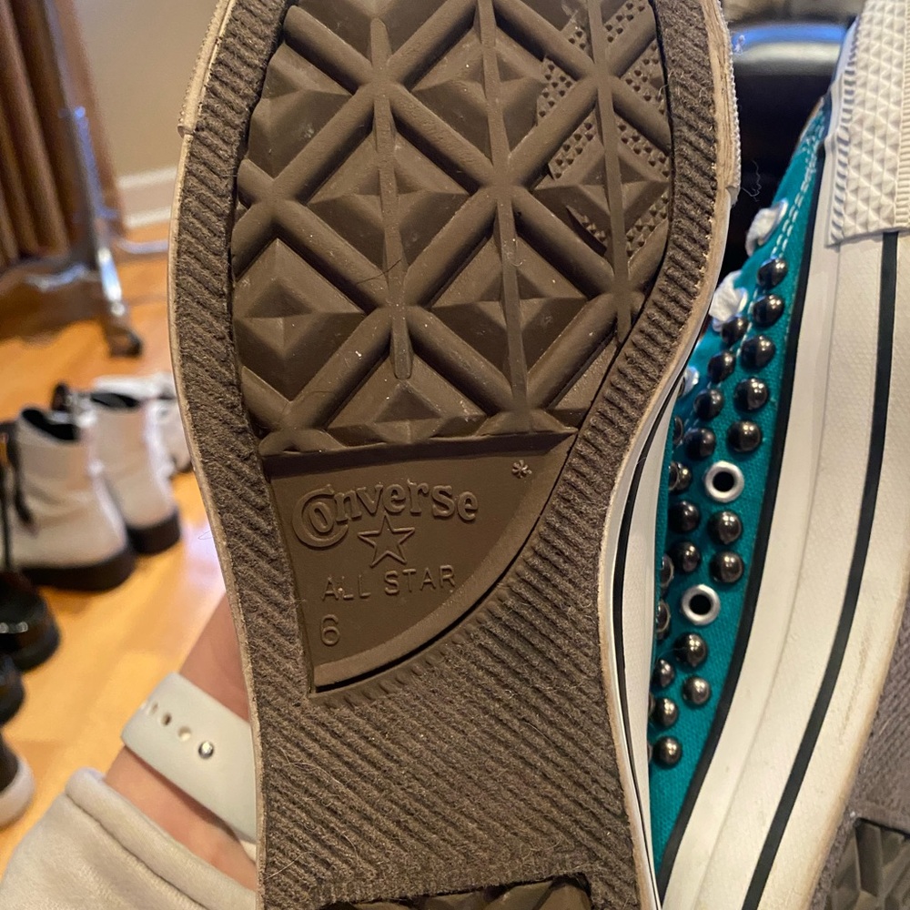Converse High-Top Studded Teal Sneakers - Picture 7 of 9